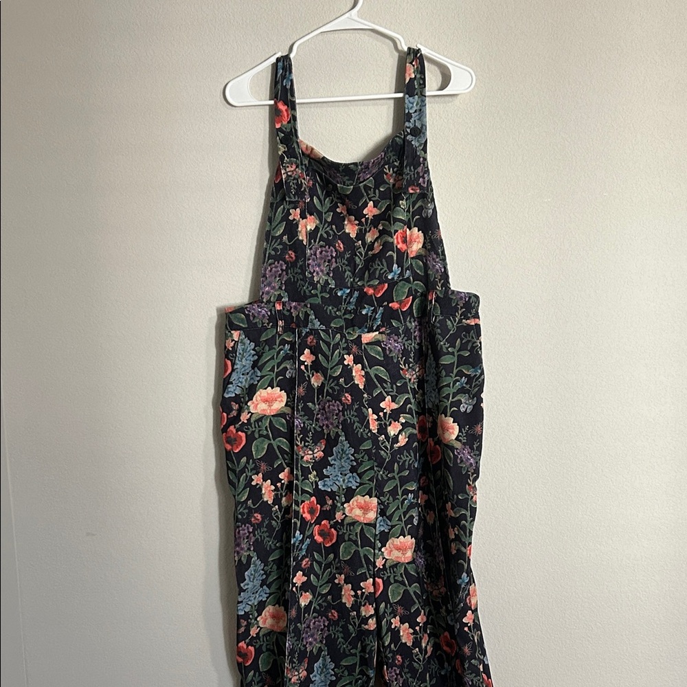 LIGHTWEIGHT CORDUROY FLORAL BUTTON WIDE LEG JUMPSUIT